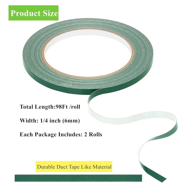 SICCOMA Green Floral Tape 2 Pack 1/4" Flower Stem Wrap Adhesive Tape for Bouquet Stem Wrapping Wedding Bouquet Tape for Binding Flowers and Floral Crafts (2PCS, 1/4”x98FT/Roll) - Image 3